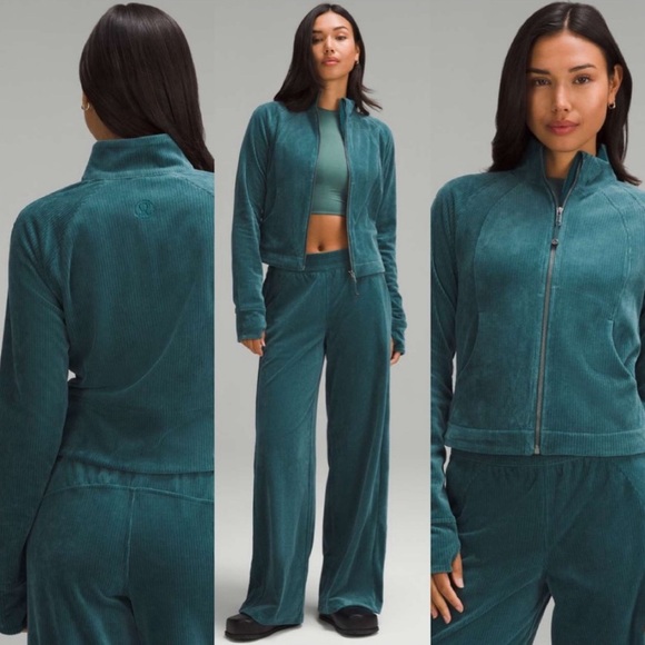 lululemon athletica Jackets & Blazers - lululemon Scuba Track Jacket Velvet Cord – Storm Teal – Size 10